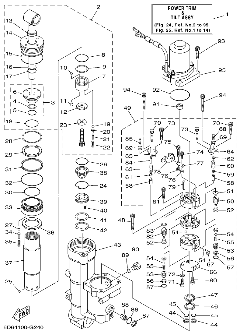 Yamaha F80BET, F100DET POWER TRIM & TILT ASSY 1 parts diagram