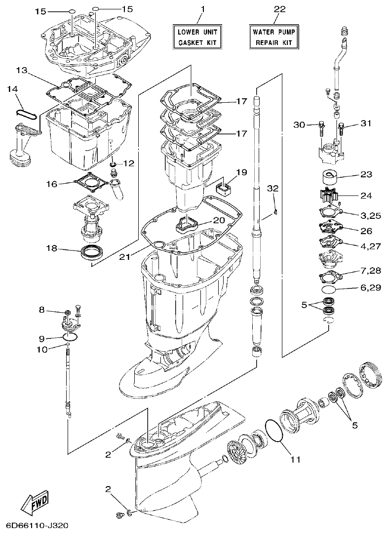 Yamaha F80BET, F100DET REPAIR KIT 2 parts diagram