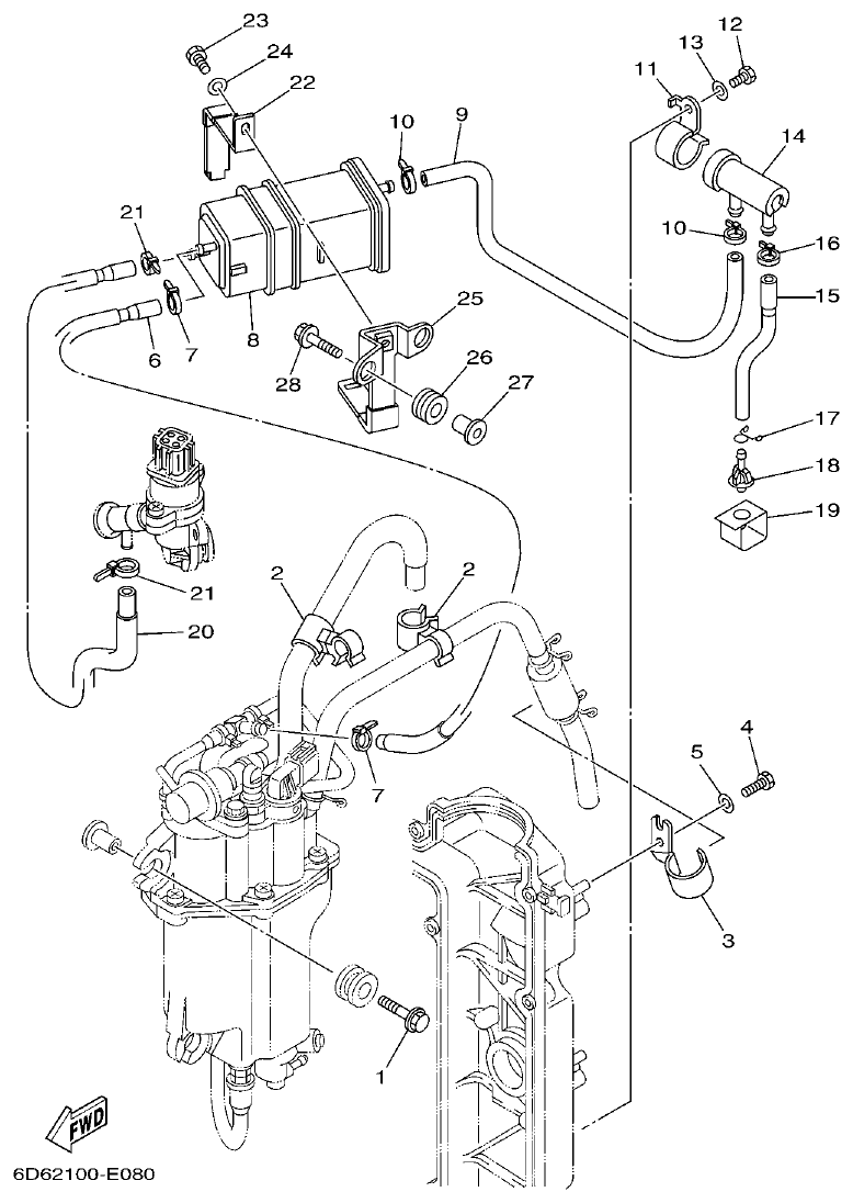Yamaha F80BET, F100DET INTAKE 3 parts diagram