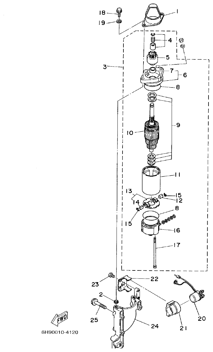 Yamaha 40G, 40J STARTING MOTOR parts diagram