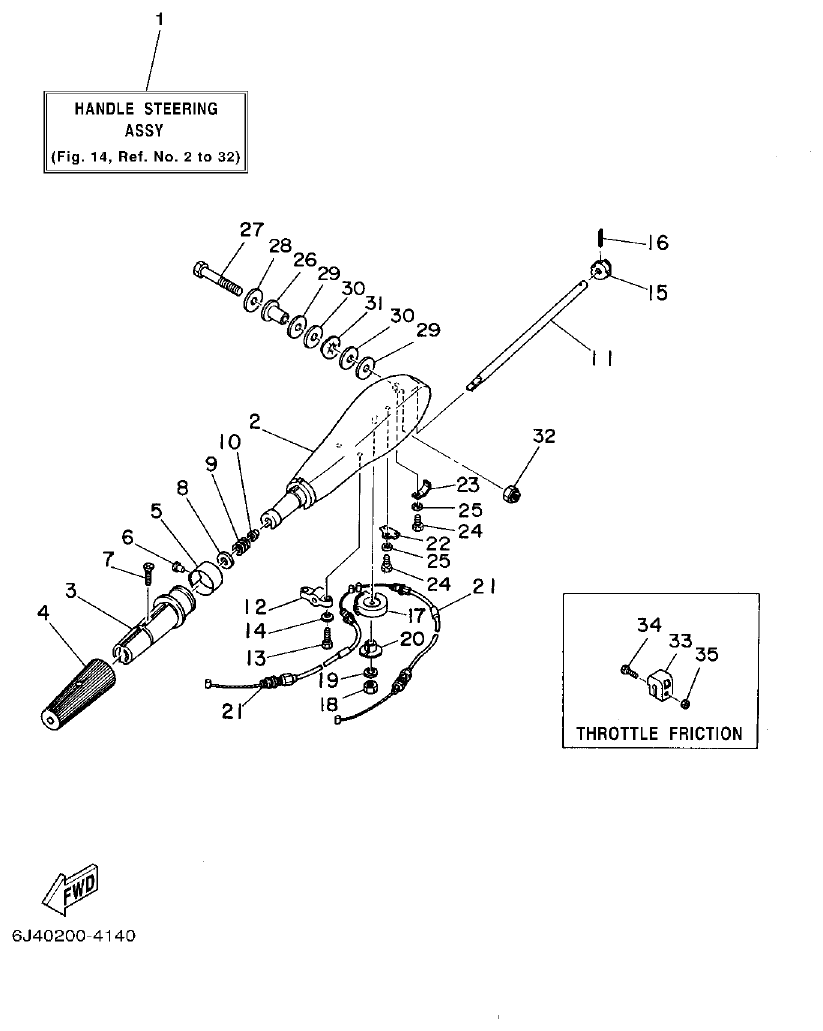 Yamaha 40G, 40J STEERING parts diagram