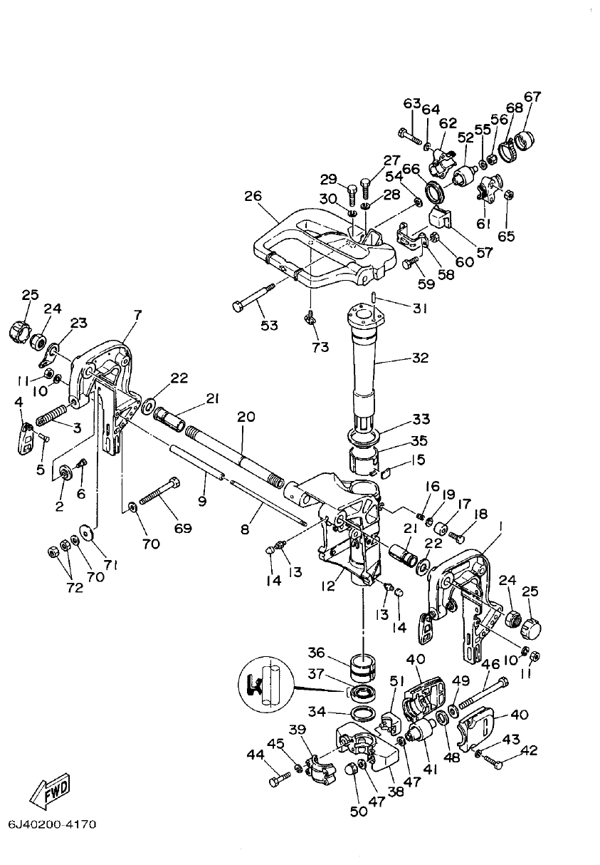 Yamaha 40G, 40J BRACKET 1 parts diagram