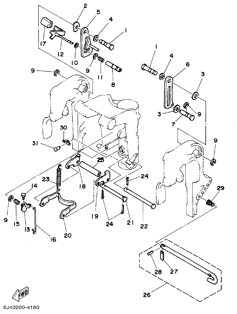 Yamaha 40G, 40J BRACKET 2 parts diagram