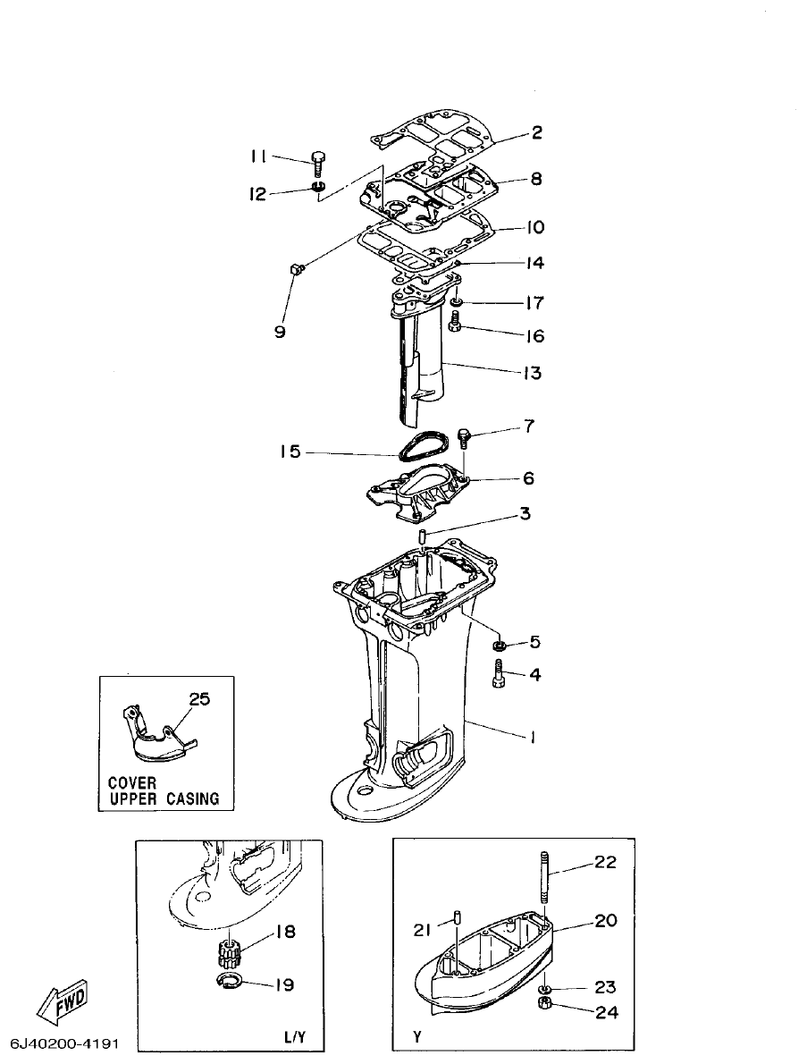 Yamaha 40G, 40J UPPER CASING 1 parts diagram