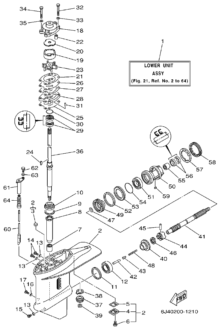 Yamaha 40G, 40J LOWER CASING. DRIVE 1 parts diagram