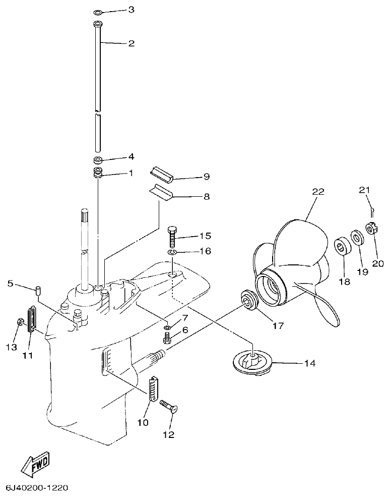 Yamaha 40G, 40J LOWER CASING. DRIVE 2 parts diagram