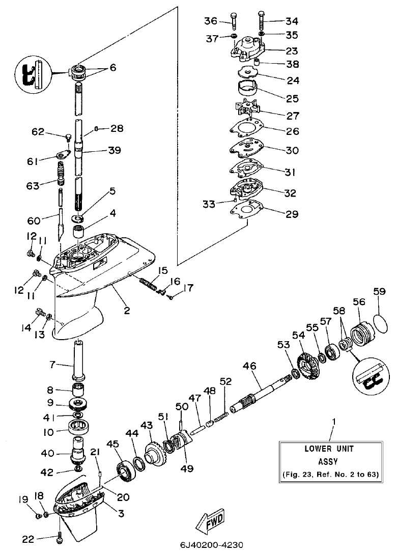 Yamaha 40G, 40J LOWER CASING. DRIVE 3 parts diagram