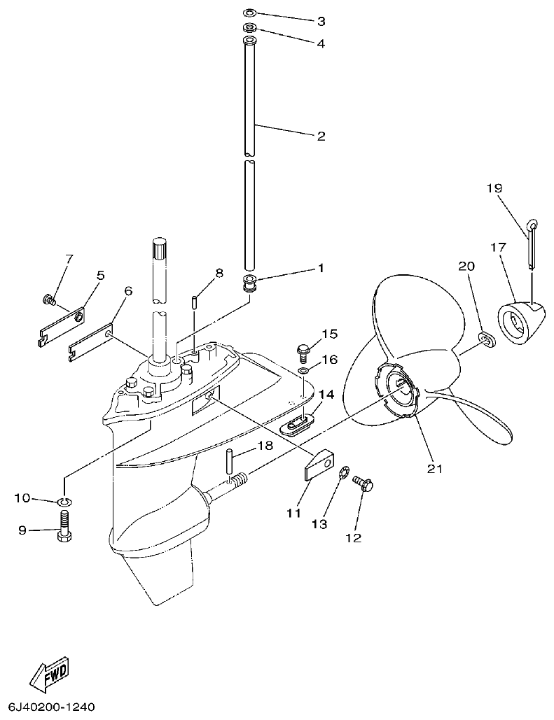 Yamaha 40G, 40J LOWER CASING. DRIVE 4 parts diagram