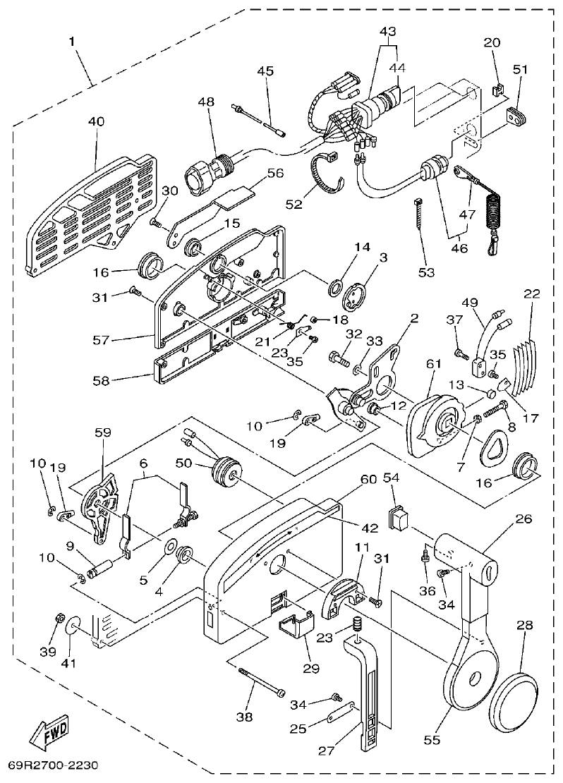 Yamaha 40G, 40J REMOTE CONTROL ASSY parts diagram