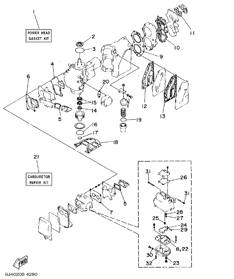 Yamaha 40G, 40J REPAIR KIT 1 parts diagram