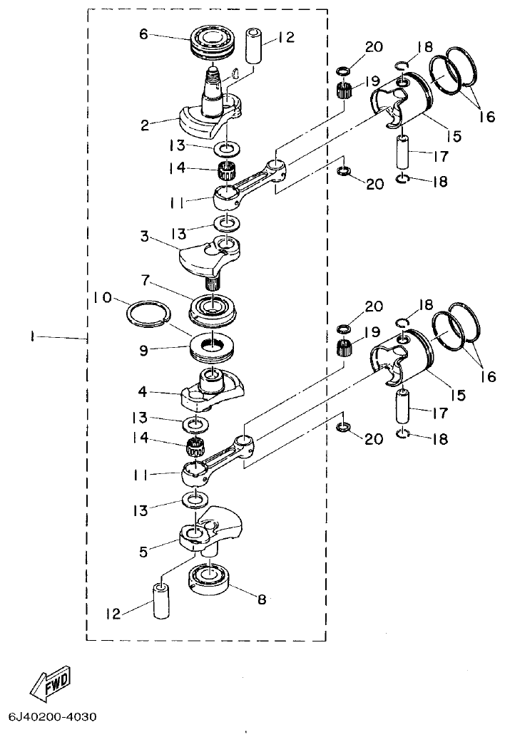 Yamaha 40G, 40J CRANKSHAFT. PISTON parts diagram