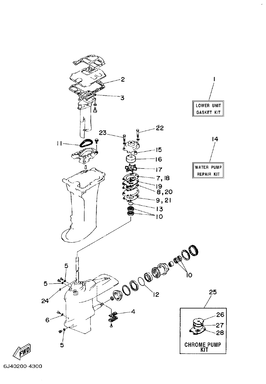 Yamaha 40G, 40J REPAIR KIT 2 parts diagram