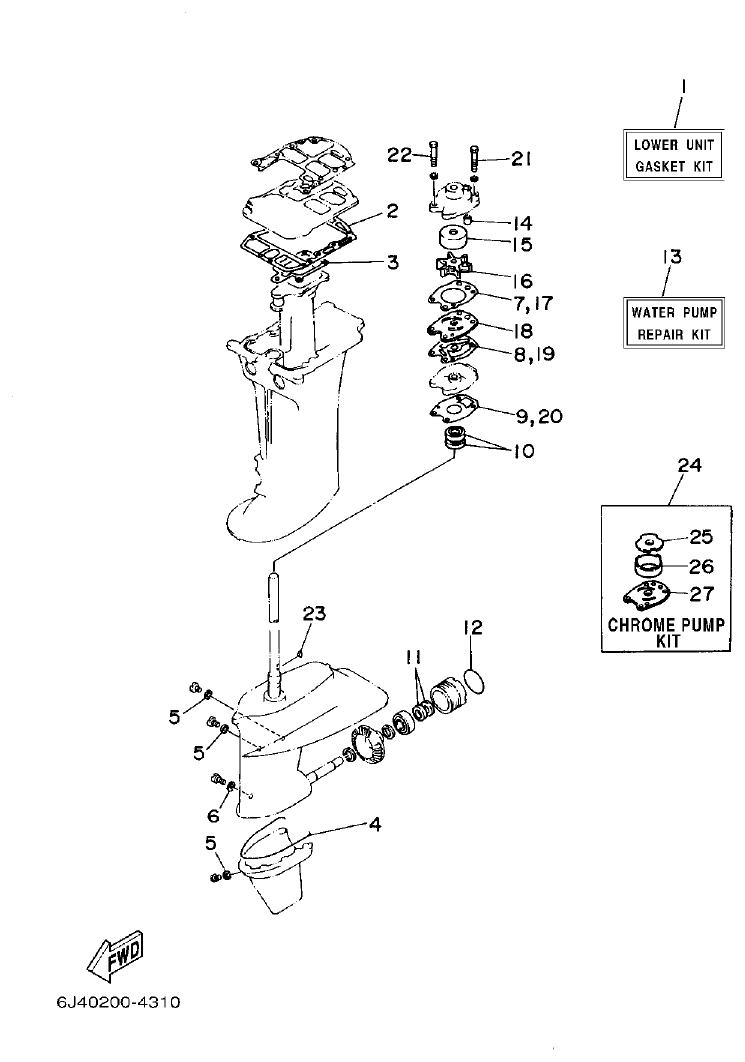 Yamaha 40G, 40J REPAIR KIT 3 parts diagram