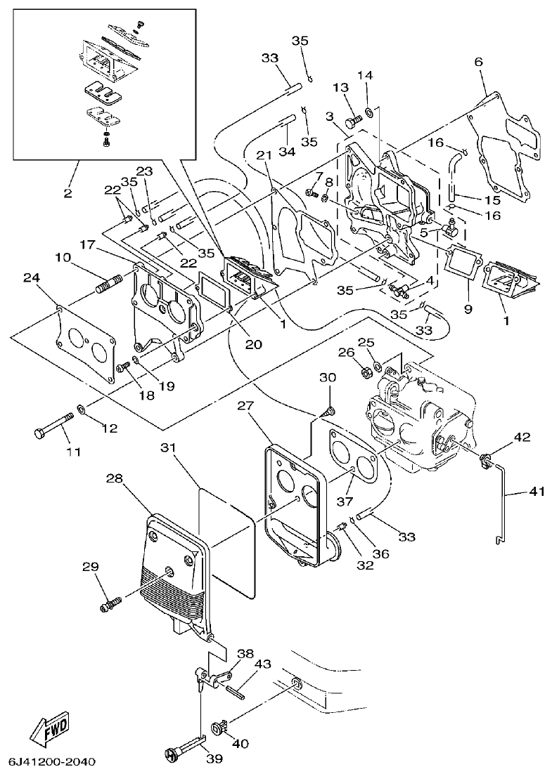 Yamaha 40G, 40J INTAKE parts diagram