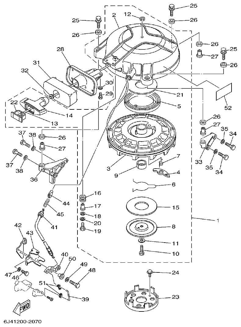 Yamaha 40G, 40J STARTER parts diagram