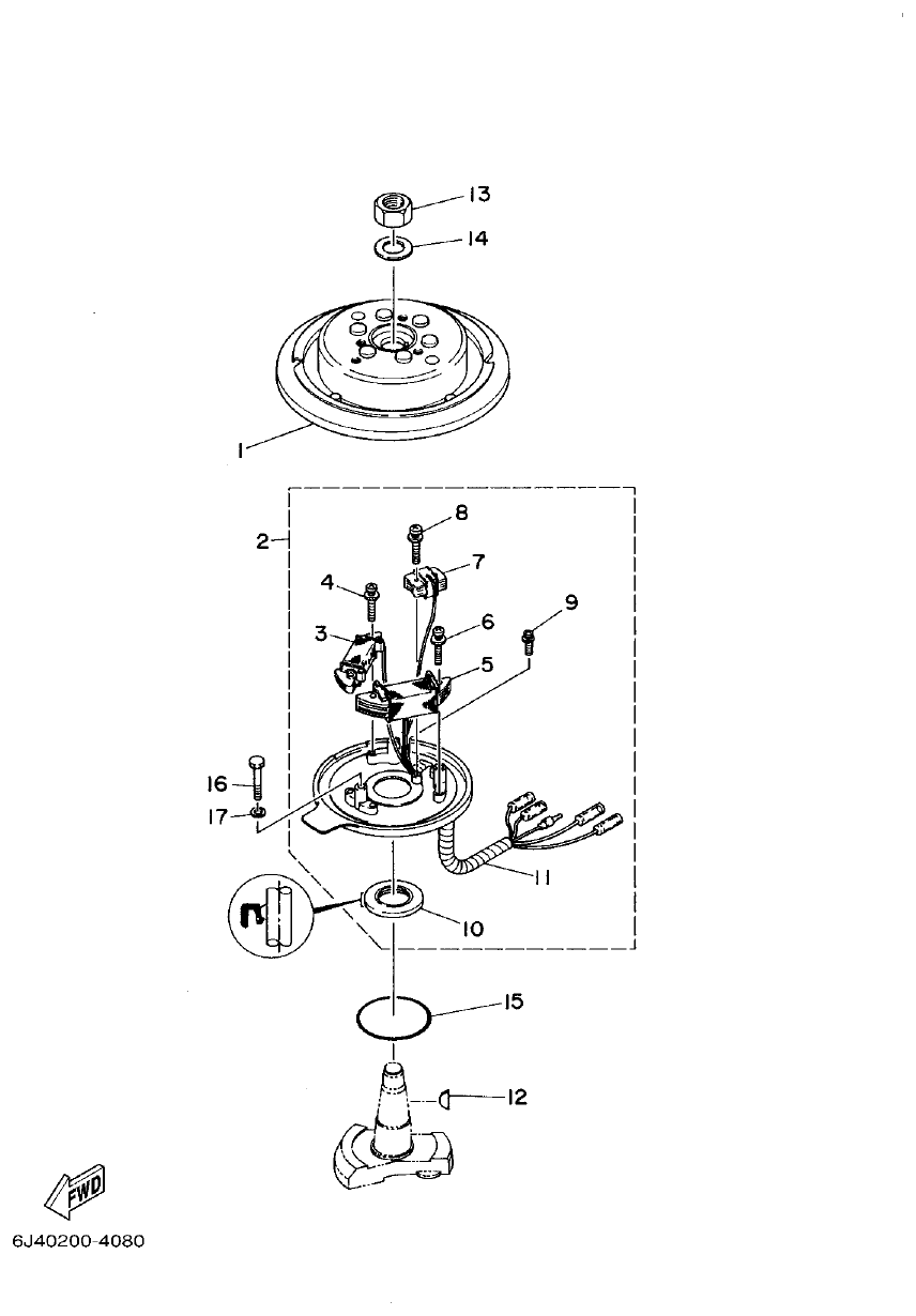 Yamaha 40G, 40J GENERATOR parts diagram