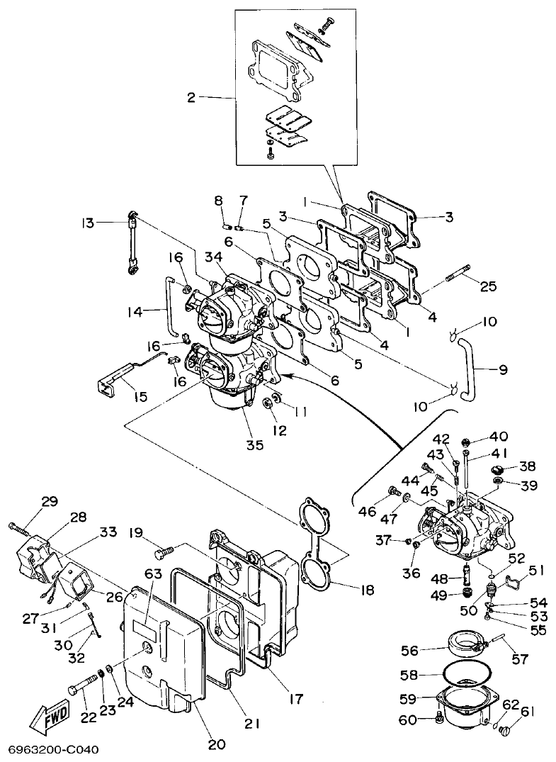 Yamaha E48C, E55C, 55B, E48CMH, E55CMH INTAKE parts diagram