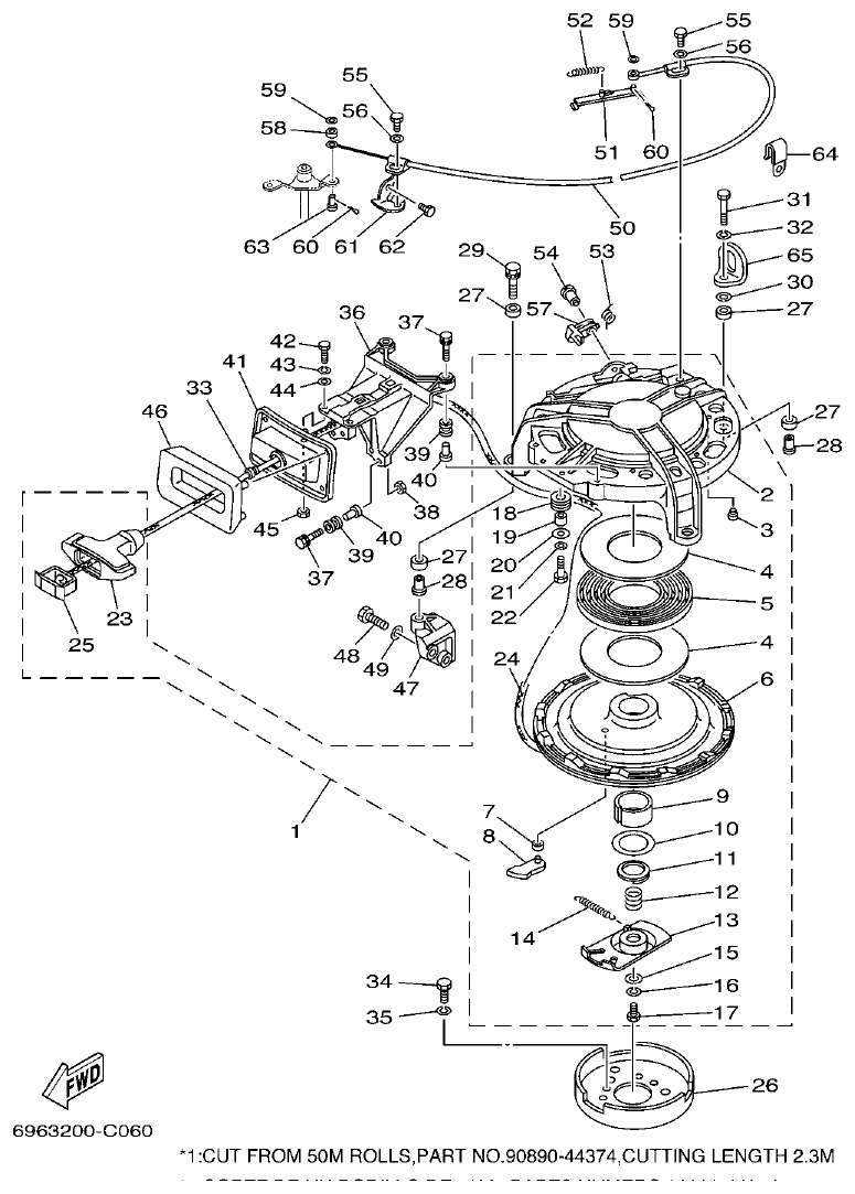 Yamaha E48C, E55C, 55B, E48CMH, E55CMH STARTER parts diagram