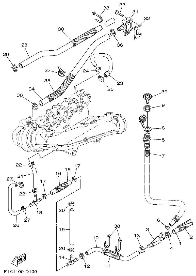 Yamaha F1KC EXHAUST 2 parts diagram