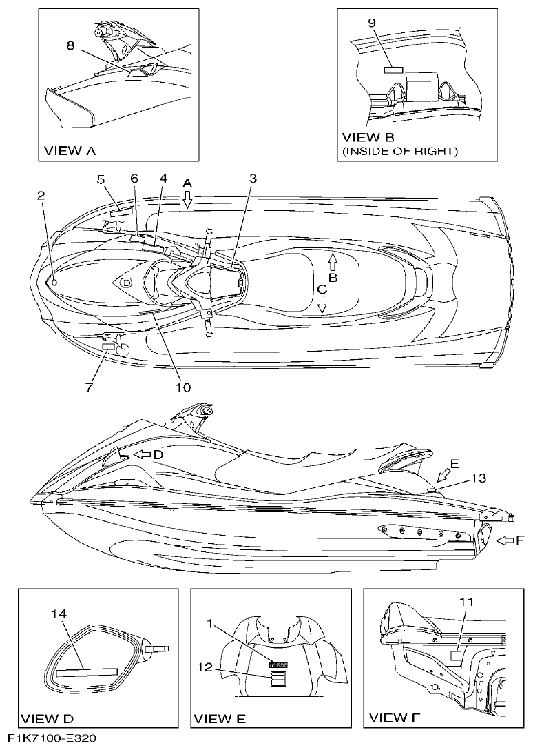 Yamaha F1KC IMPORTANT LABELS 2 parts diagram