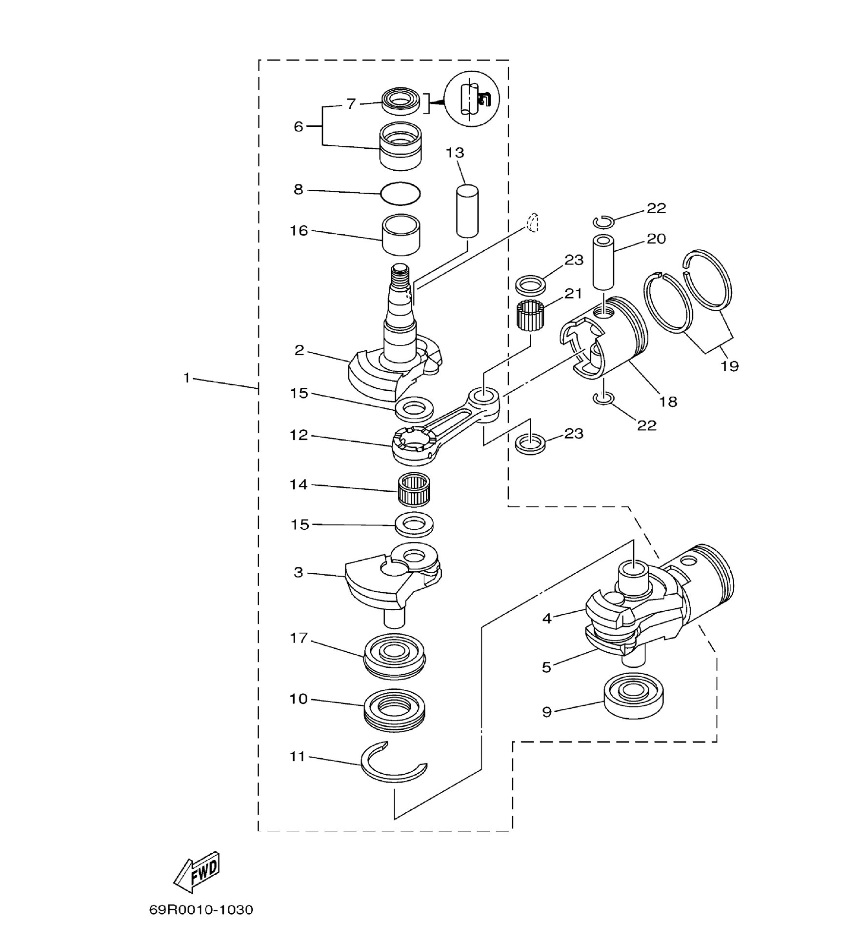 Yamaha E25B / E30H 2002 outboard parts & diagrams – section 3 CRANKSHAFT. PISTON parts diagram