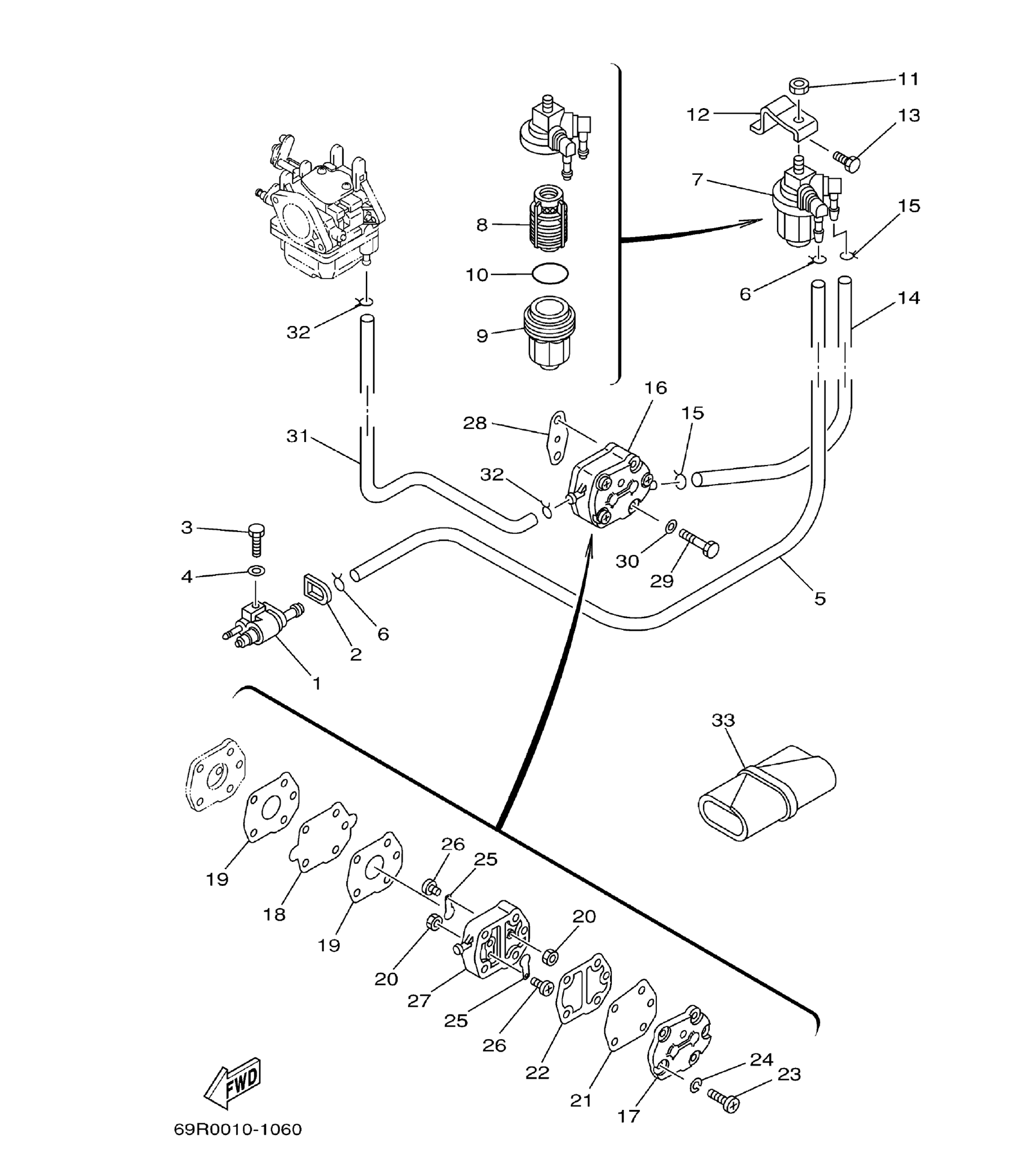 Yamaha E25B / E30H 2002 outboard parts & diagrams – section 6 FUEL parts diagram