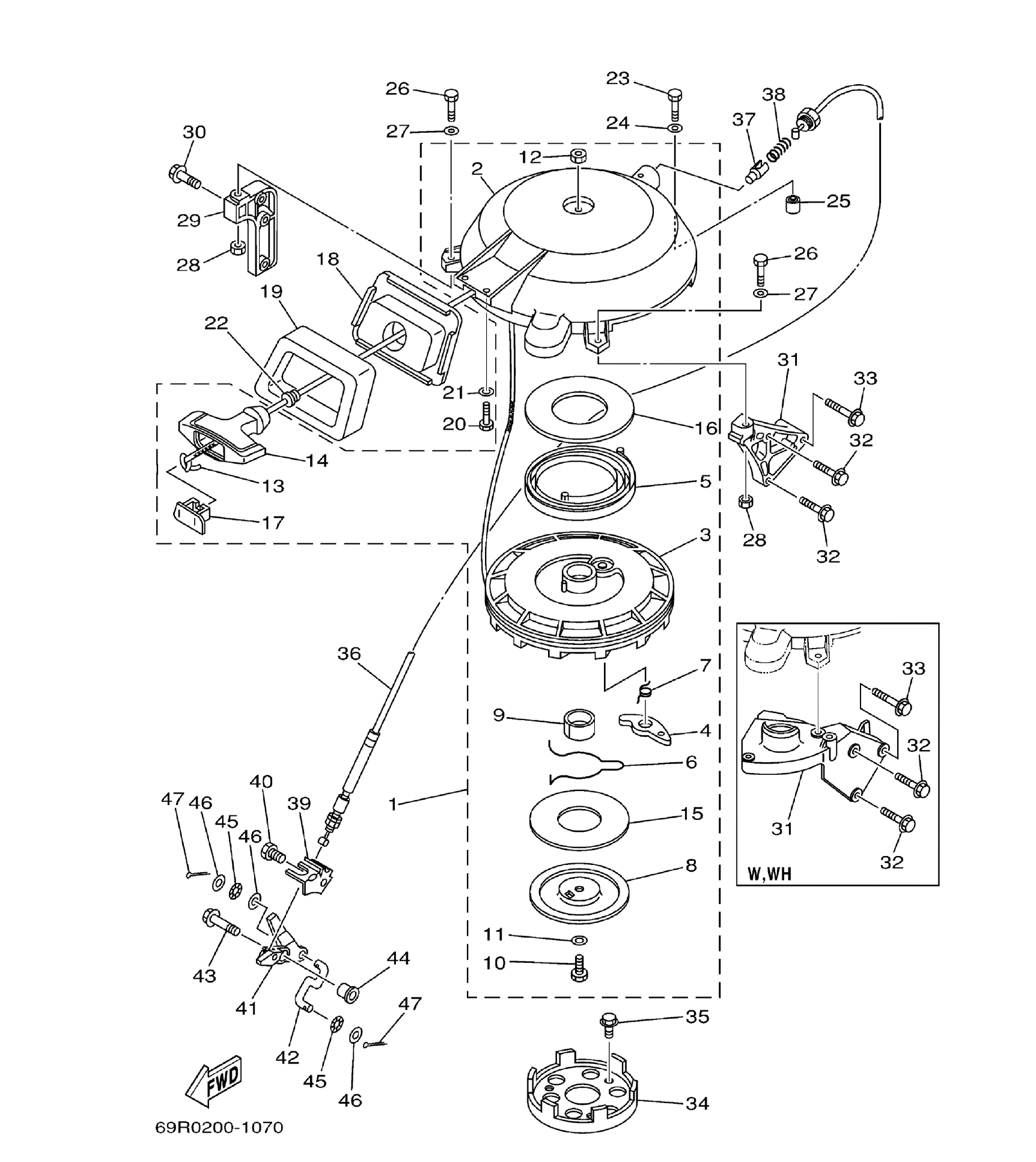 Yamaha E25B / E30H 2002 outboard parts & diagrams – section 7 STARTER parts diagram