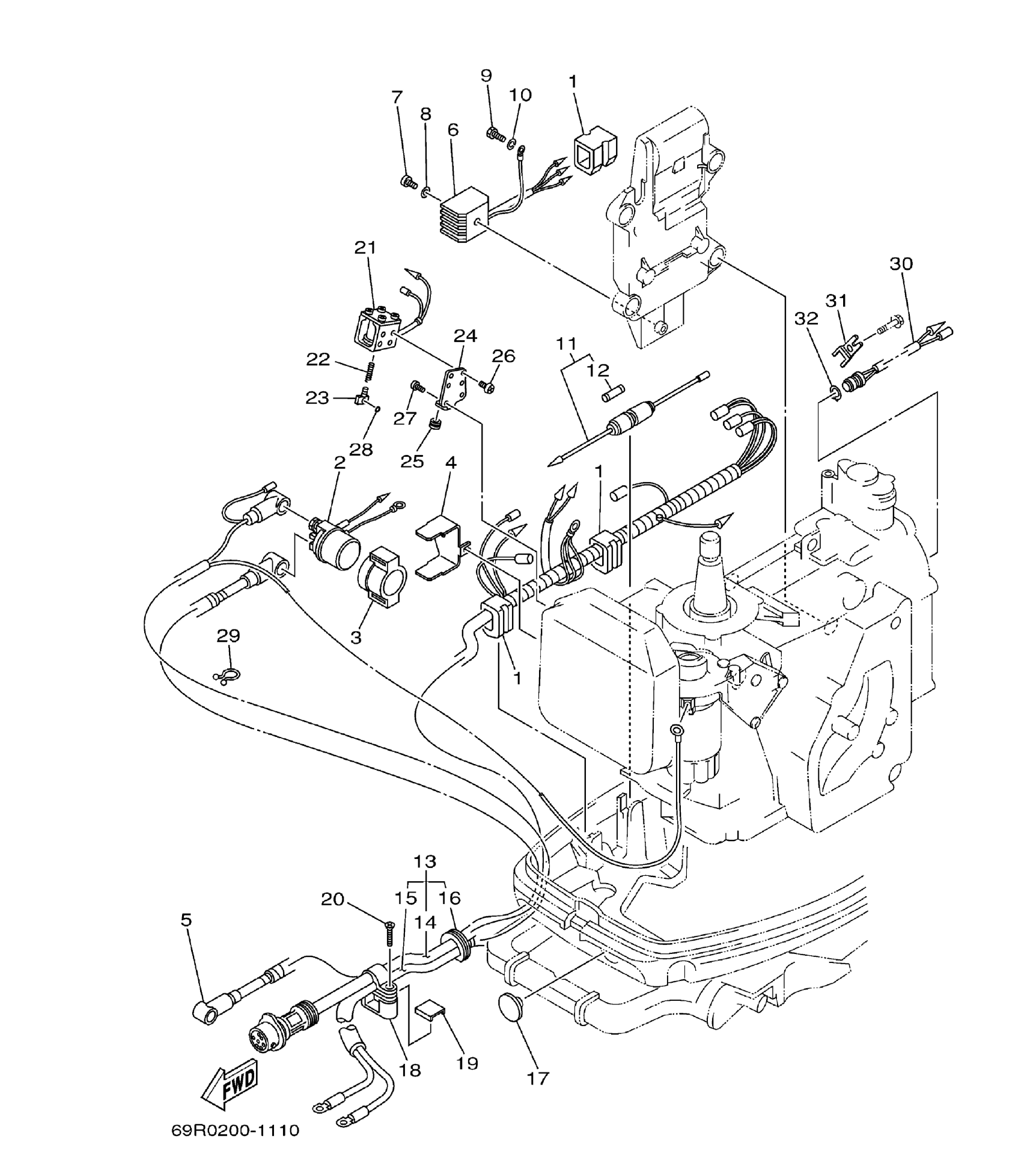 Yamaha E25B / E30H 2002 outboard parts & diagrams – section 11 ELECTRICAL 3 parts diagram