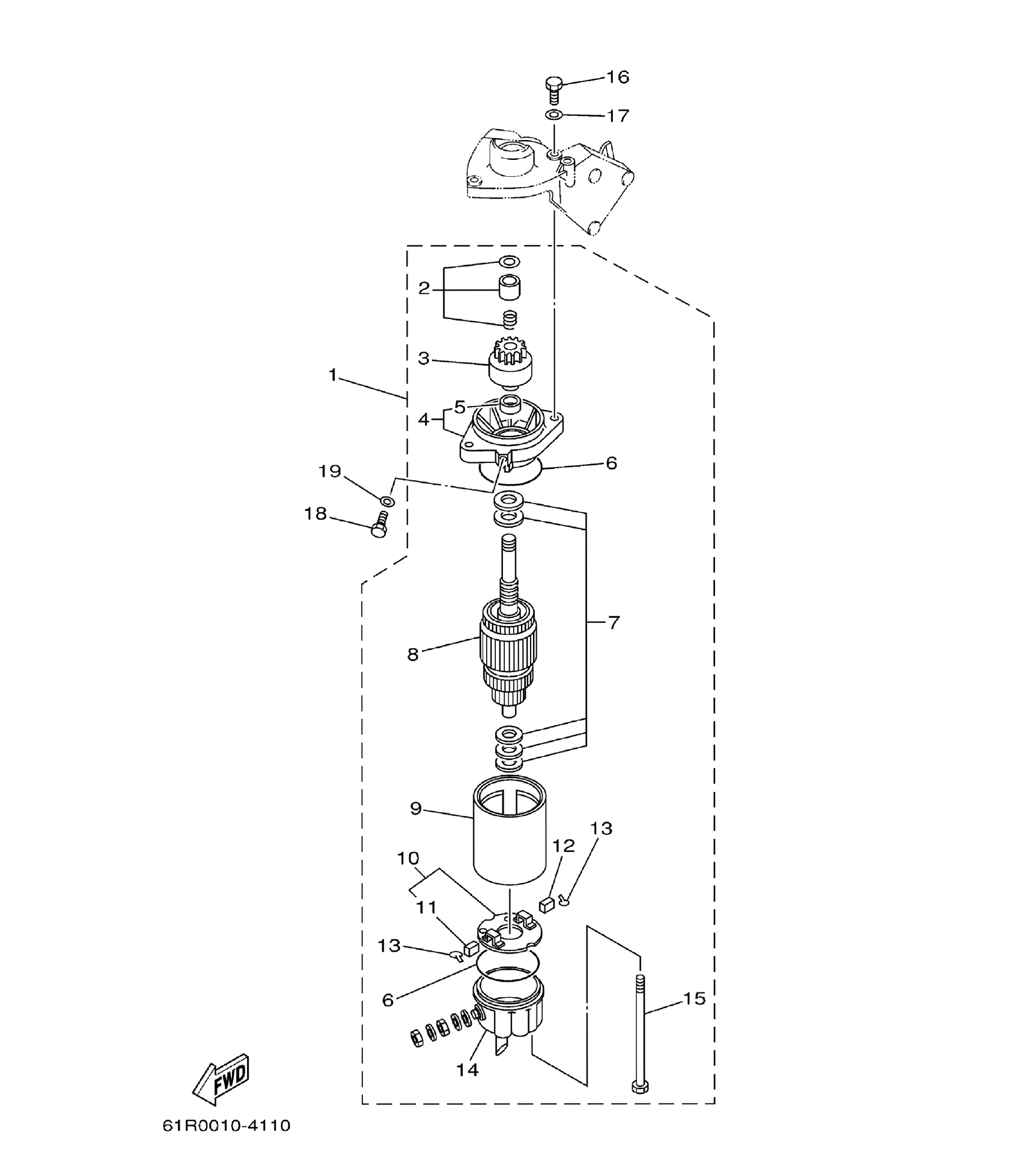 Yamaha E25B / E30H 2002 outboard parts & diagrams – section 12 STARTING MOTOR parts diagram