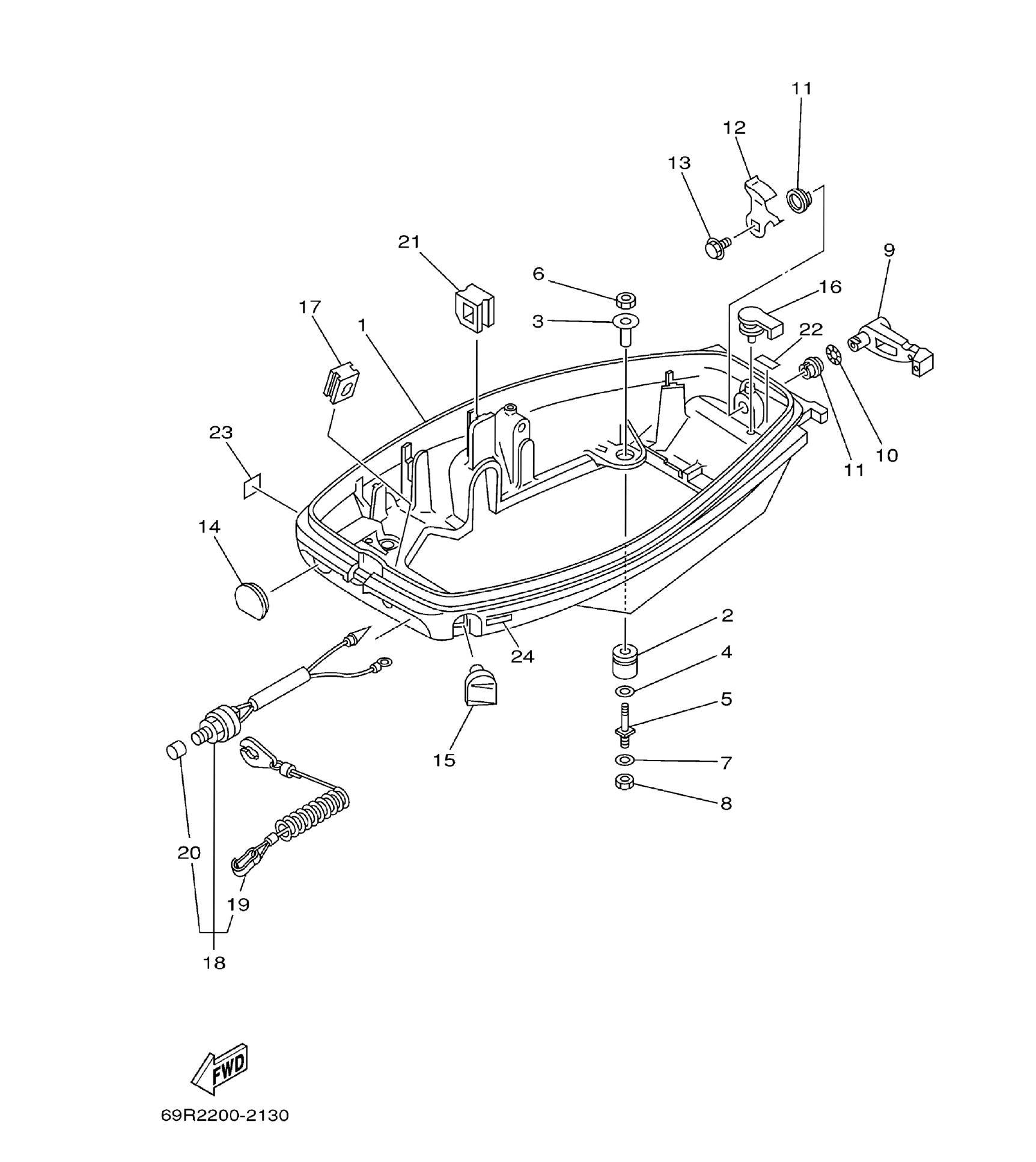 Yamaha E25B / E30H 2002 outboard parts & diagrams – section 13 BOTTOM COWLING parts diagram