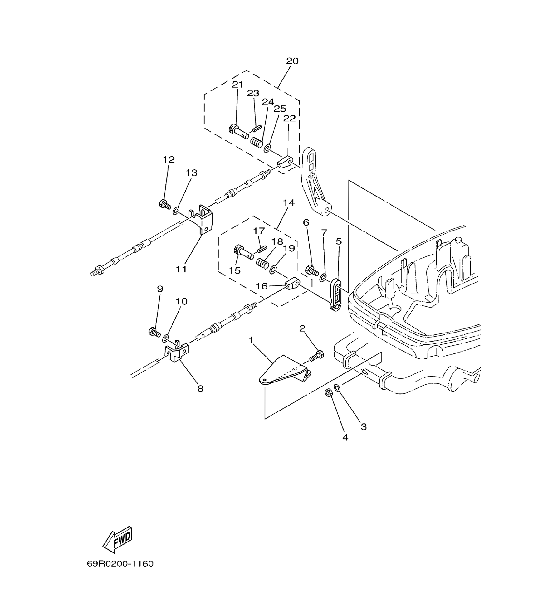 Yamaha E25B / E30H 2002 outboard parts & diagrams – section 16 CONTROL parts diagram
