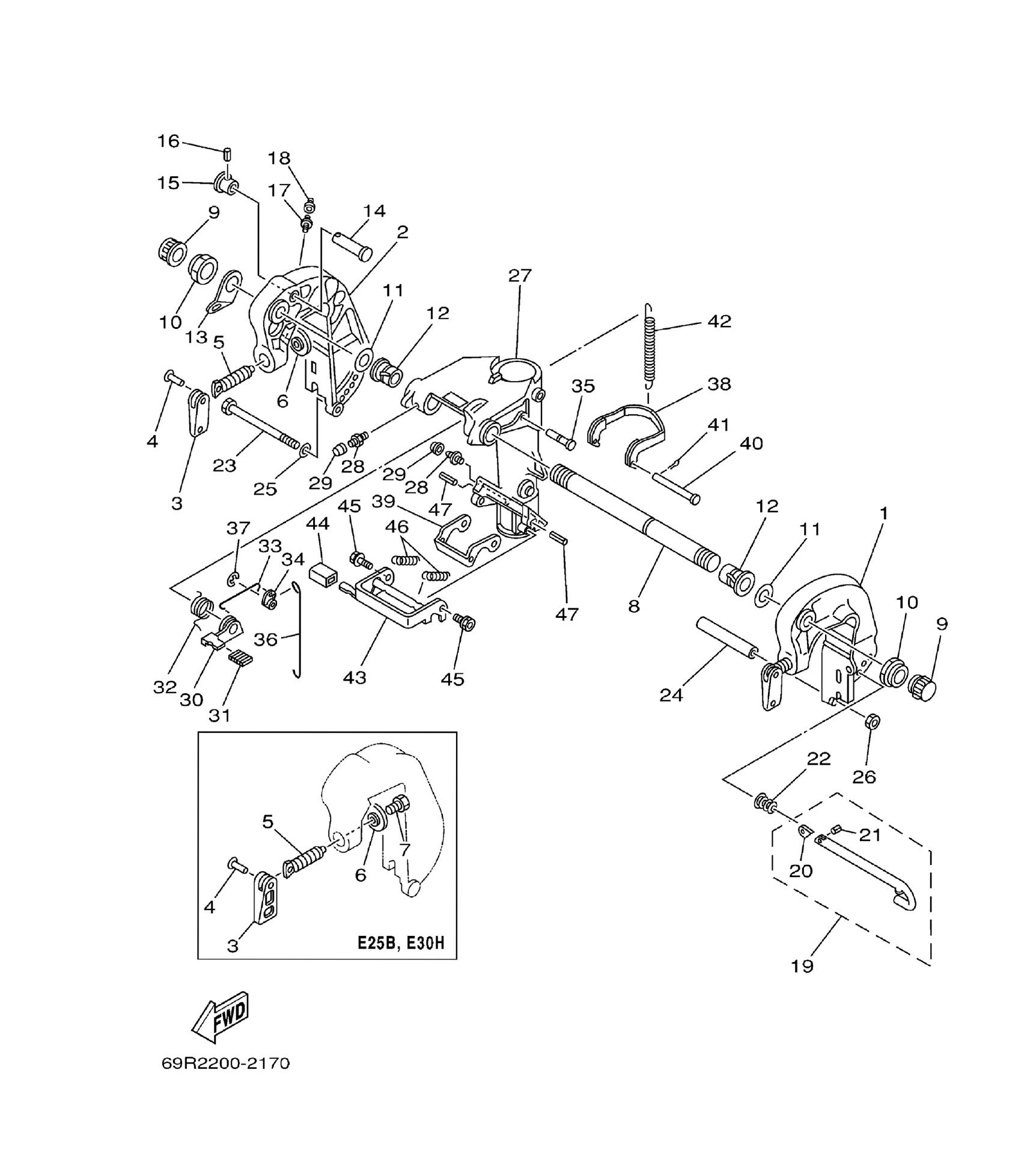 Yamaha E25B / E30H 2002 outboard parts & diagrams – section 17 BRACKET parts diagram
