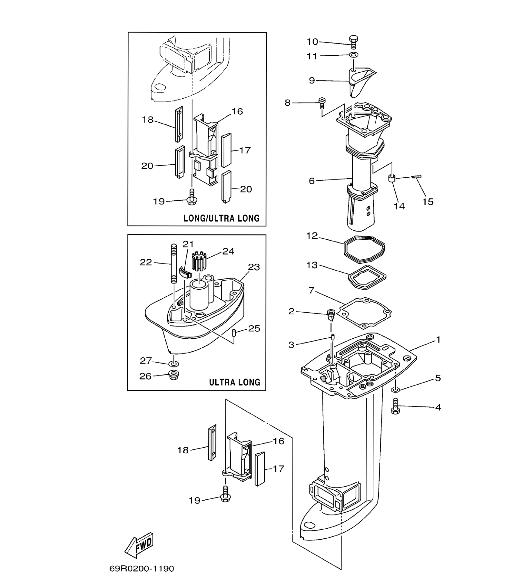 Yamaha E25B / E30H 2002 outboard parts & diagrams – section 19 UPPER CASING parts diagram