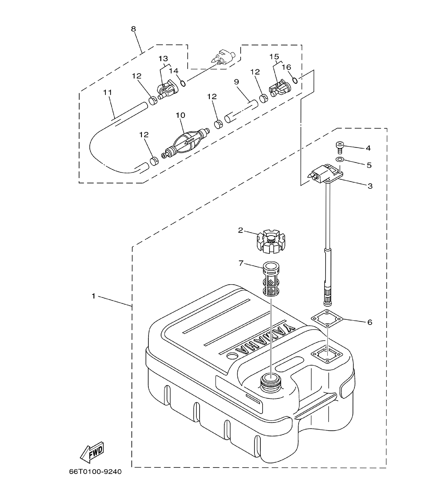 Yamaha E25B / E30H 2002 outboard parts & diagrams – section 22 FUEL TANK parts diagram