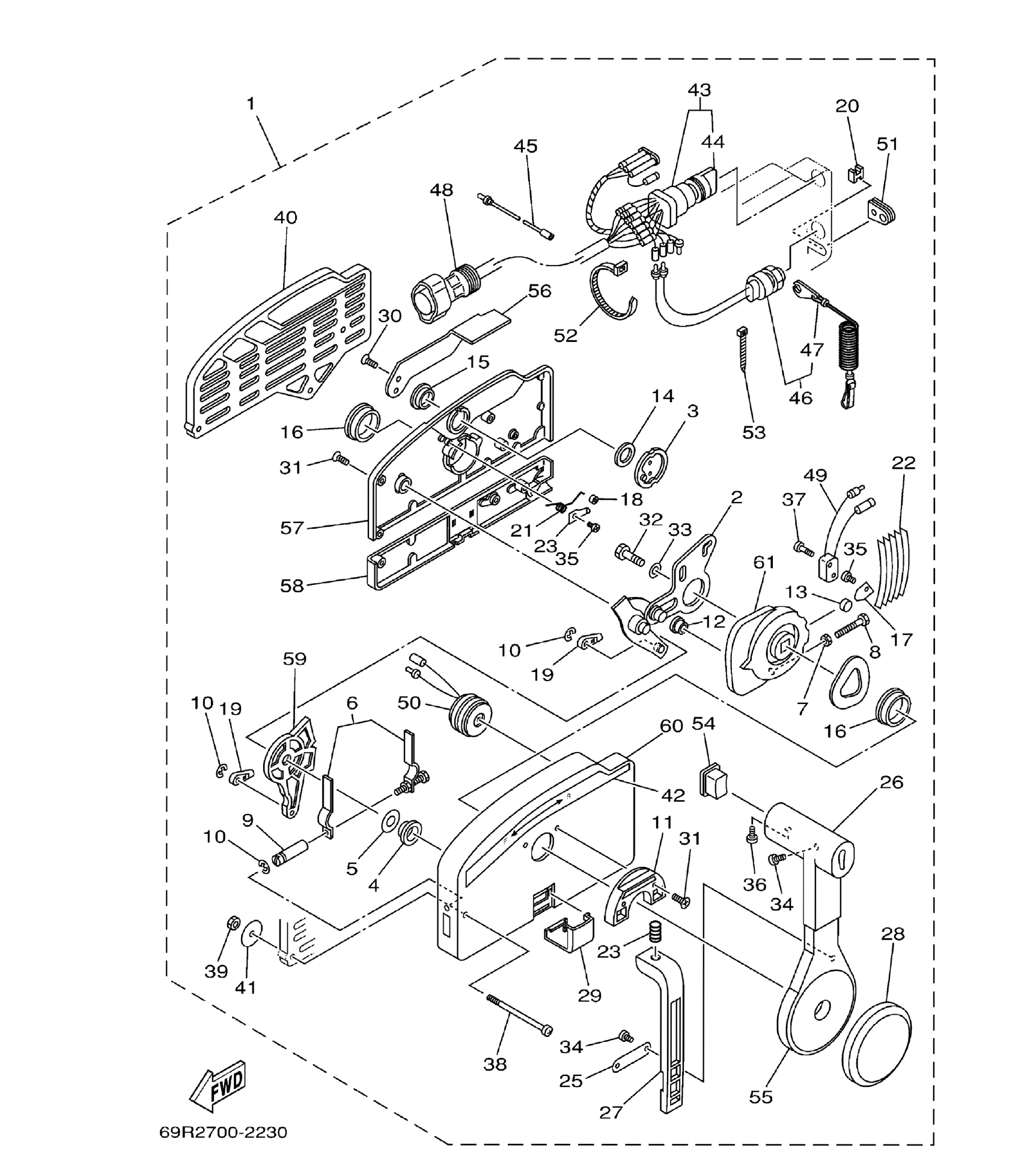 Yamaha E25B / E30H 2002 outboard parts & diagrams – section 25 REMOTE CONTROL ASSY parts diagram