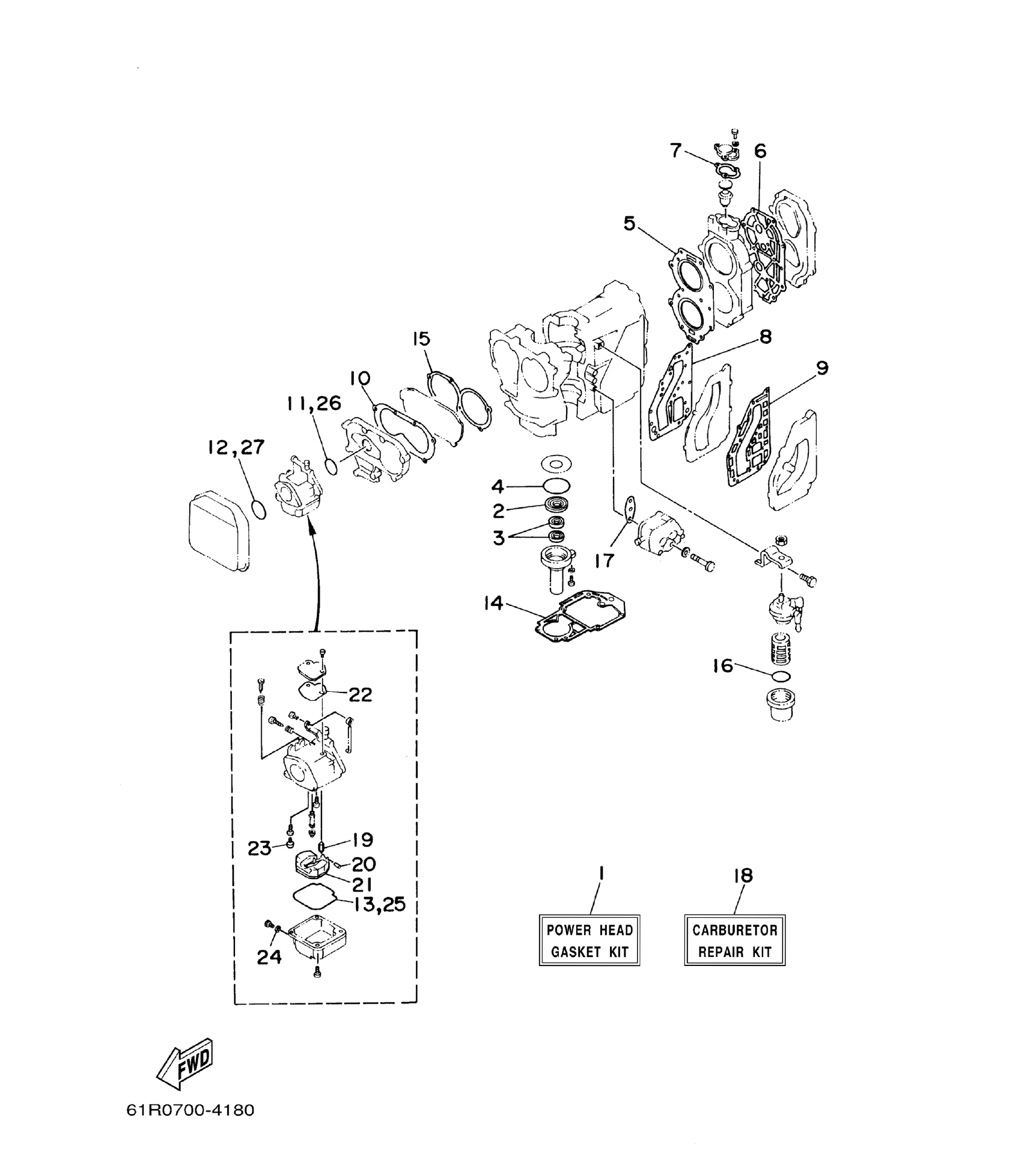 Yamaha E25B / E30H 2002 outboard parts & diagrams – section 26 REPAIR KIT parts diagram