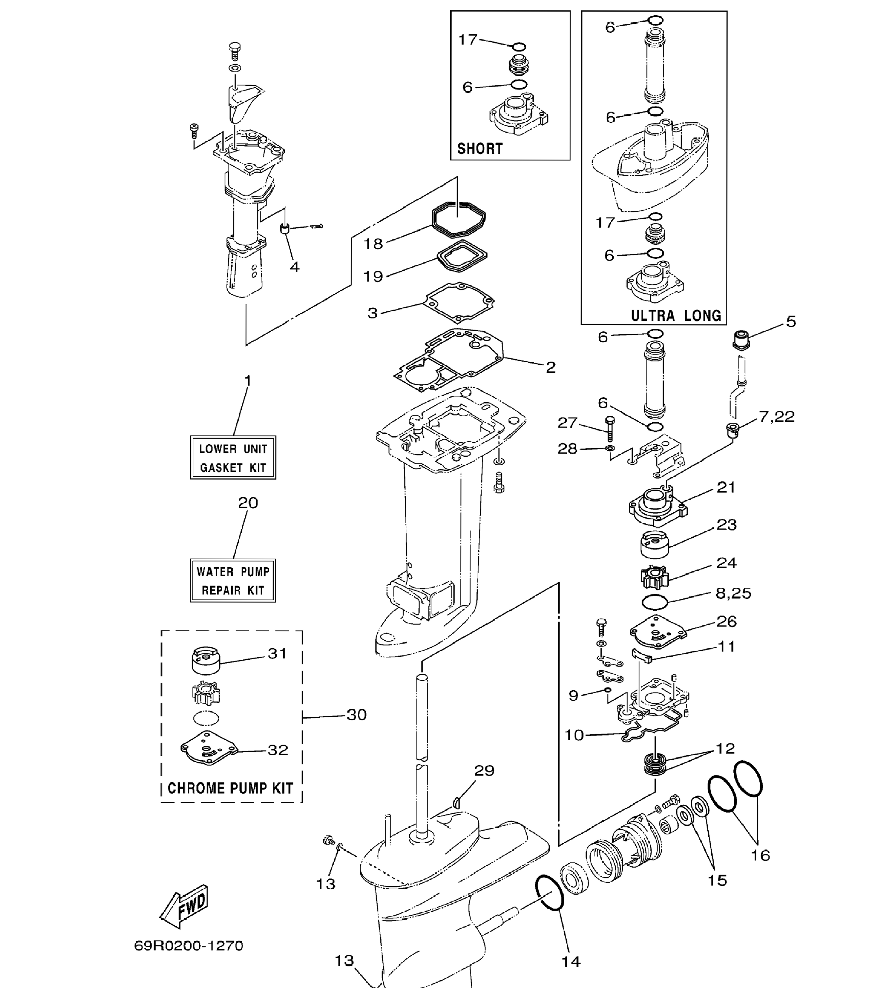 Yamaha E25B / E30H 2002 outboard parts & diagrams – section 27 REPAIR KIT parts diagram