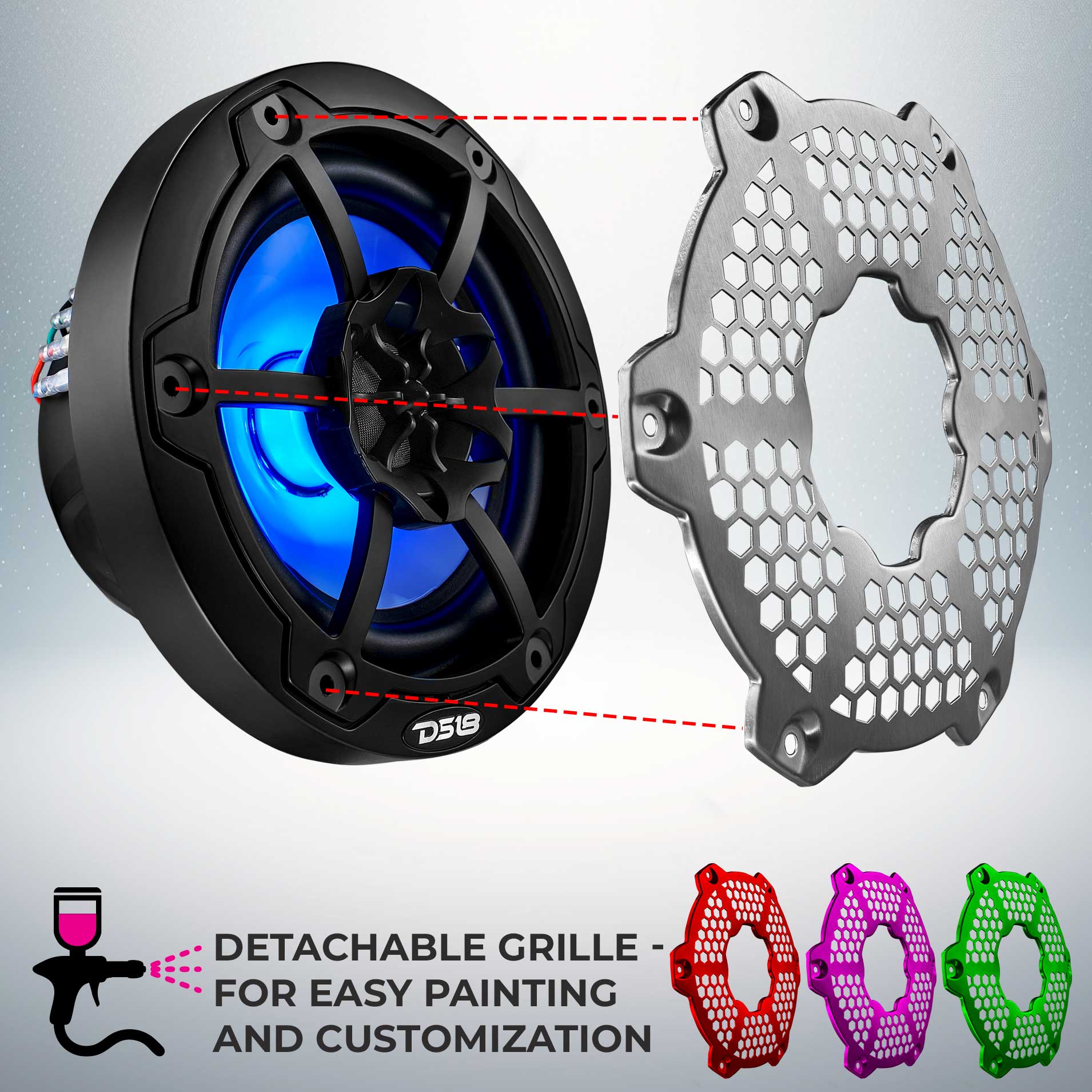 nxl-6m/bk NXL 6.5" 2-Way Coaxial Marine Speaker With LED RGB Navigation Lights 100 Watts Rms 4-Ohm -Black
