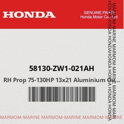 58130-zw1-021ah RH Prop 75-130HP 13x21 Aluminium Outboard Propeller