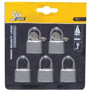 11905 Set of 5 Padlocks,SeaLock, 30mm, w/ joint key