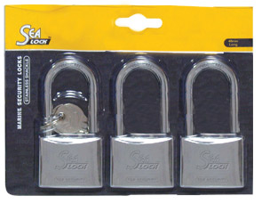 11906 Set of 3 Padlocks w/ long shackle, SeaLock, 30mm, w/ joint key