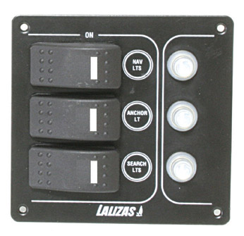 31384 Switch Panel'SP3 Offshore',3waterproof switch,w/Led/3auto fuses,Inox316,12V,120x110mmx1,5mm,Charcoal