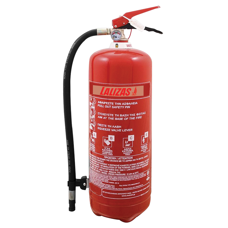 72744 Fire Extinguisher Dry Powder, 12kg, Stored Pressure w/wall bracket, MED (EN, GR, ES)