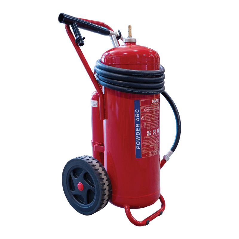 75943 LALIZAS Fire Extinguisher Wheeled Dry Powder,50kg,Cartridge Oper.,w/Hose&Horn,SOLAS/MED(EN,GR,ES,CN)
