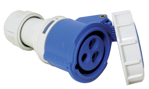 90396 Plug, female, w/ safety cover, 16A, 220-240V, blue