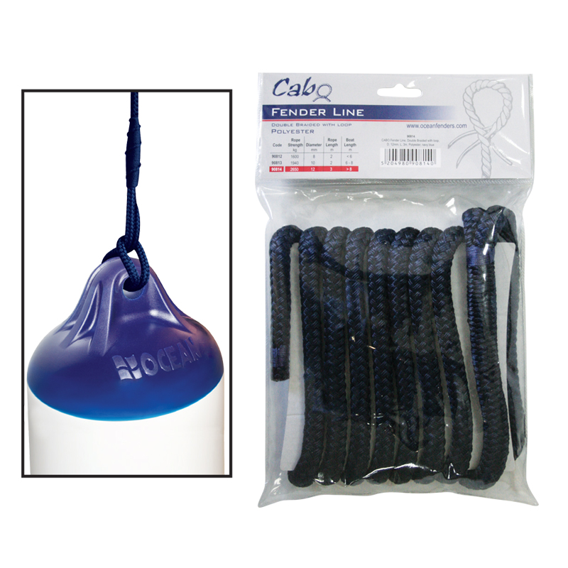 90813 CABO Fender Line, Double Braided, w/ loop, Diam. 10mm, L 2m, Polyester, Navy Blue