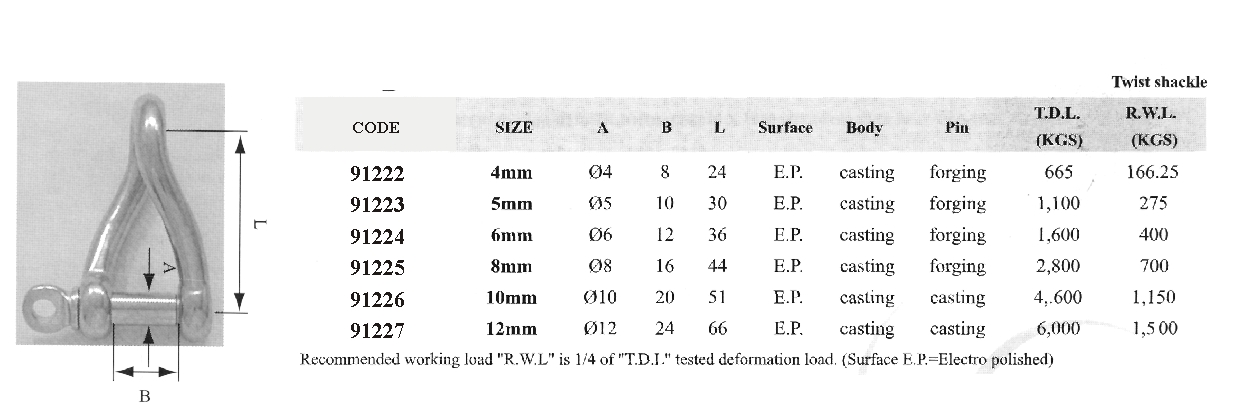 91227 Twist shackle, AISI 316, Diam. 12mm