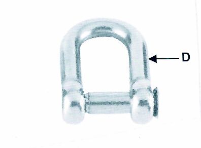 91305 D shackle w/ oval sink pin, AISI 316, Diam. 8mm