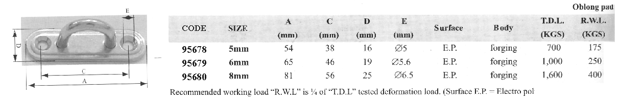 95679 Οblong Pad, Hook Type, Inox 304,  ø6mm