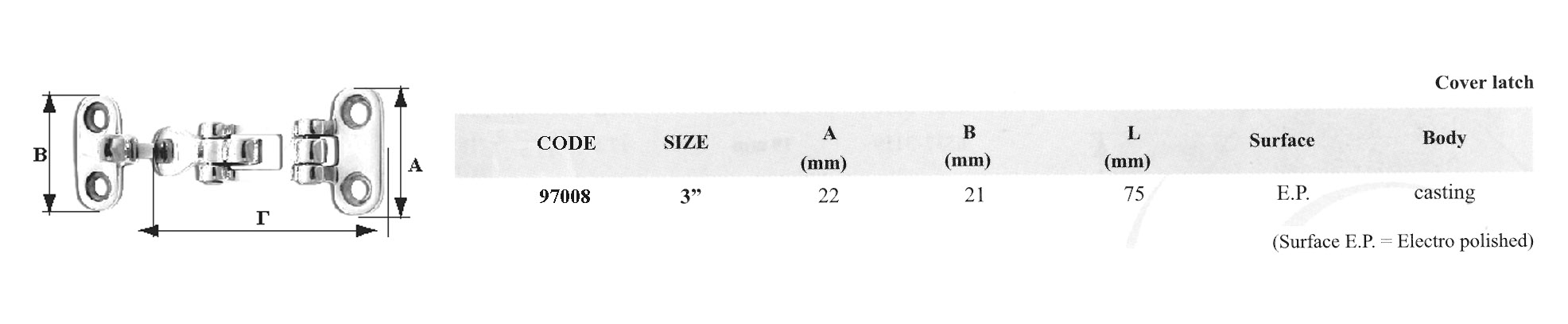 97008 Cover Latch, Inox 316